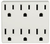 Leviton C22-6ADPT-00W Outlet Adapter, 2 -Pole, 15 A, 125 V, 6 -Outlet, NEMA: NEMA 5-15R, White